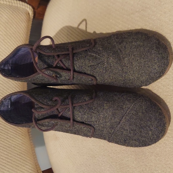 TOMS Desert Wedge Herringbone Chevron Booties Army Green/Gray 8.5 - Picture 1 of 5